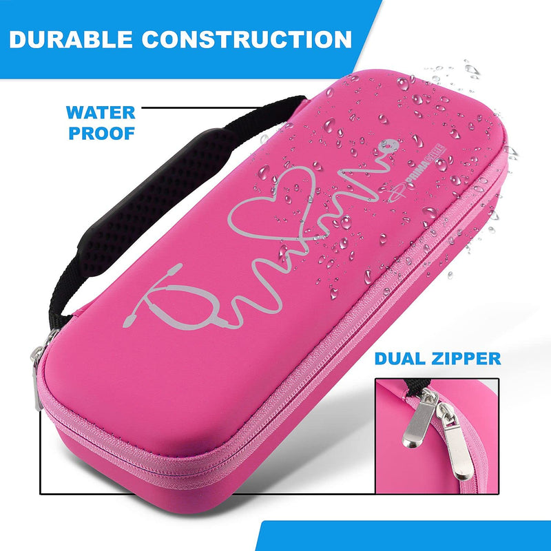 Primacare KB-9297-PK Pink Stethoscope Case, Supplies NOT Included, for Stethoscopes and Medical Supplies, Multiple Compartments, Portable and Lightweight First Aid Kit Bag, Accessories for Nurses
