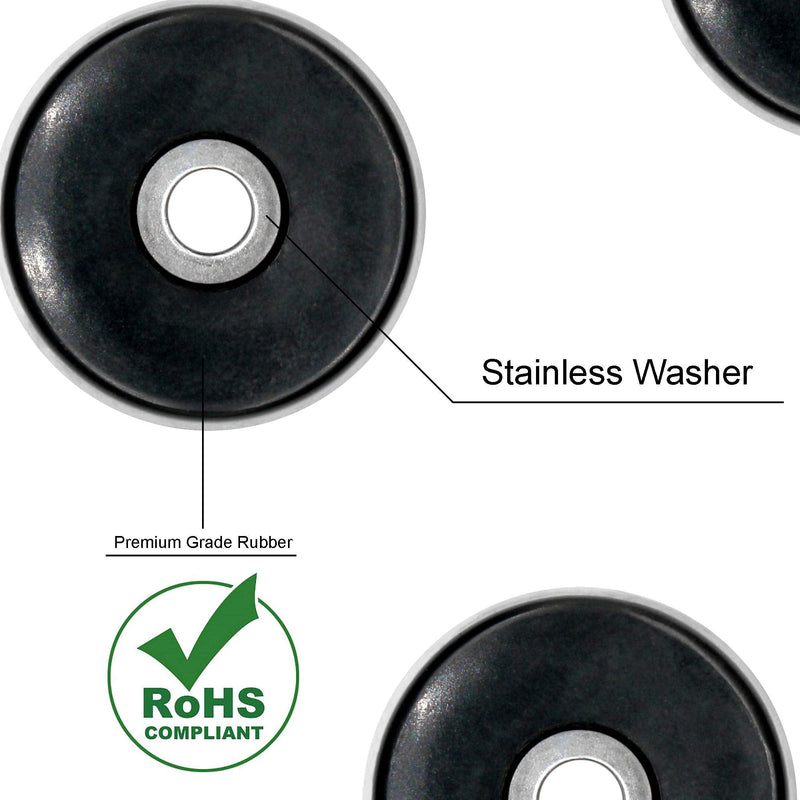 Rubber Cutting Board Feet with Stainless Washer and Screws, 1 inch Black Round Rubber Feet, Non Slip Bumper Pads for Furniture, Electronics & Application,20 Pack 1"