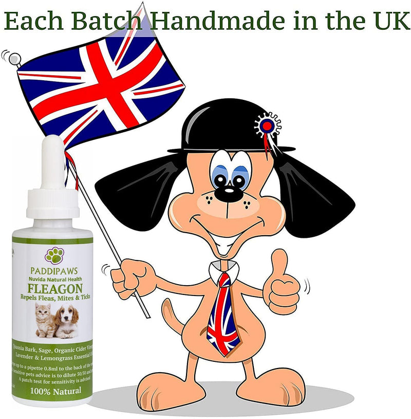PADDIPAWS Fleagon Spot on - 100% Natural Flea Away Prevention Treatment for Dogs and Cats - Also protects against Mites, Lice and aids Tick Management - One Years Treatment - PawsPlanet Australia