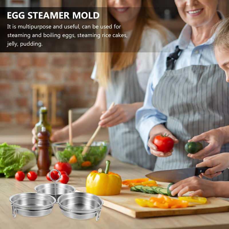 Stainless Steel Egg Poacher Insert Cups Egg Mold for Poached Eggs Ring Mold Deep Pan Design with Handle and Oil Brush 7.28 Inch Kitchen Cookware