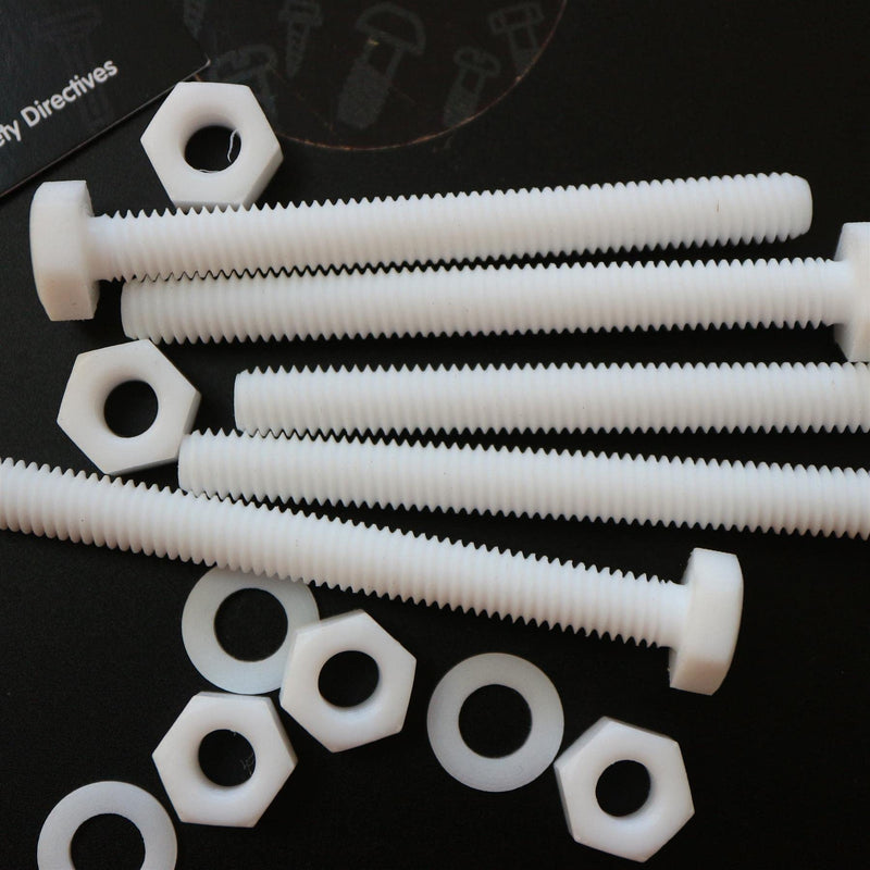 5X Natural PTFE Hex Head Plastic Screws & Bolts M6 x 60 mm, Nuts & Washers