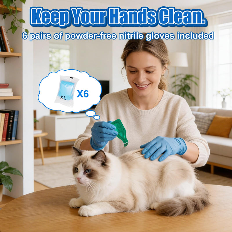 Cat Flea and Tick Drops - 6 Month Supply | Fast-Acting & Long-Lasting & Waterproof | Easy Snap-Off Tubes | Include 6 Nitrile Gloves & Tracker Calendar | for Cats Kittens 1.5 lbs+ & 8 Weeks+