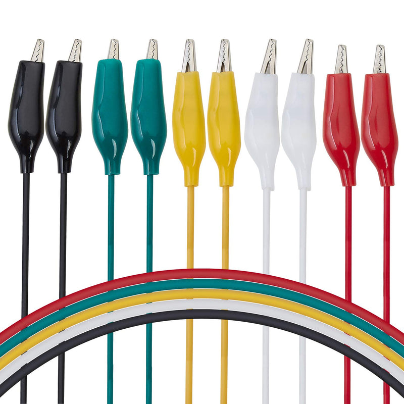 WGGE WG-026 10 Pieces and 5 Colors Test Lead Set & Alligator Clips,20.5 inches / 22 AWG Wire (3 Pack) 3 PACK