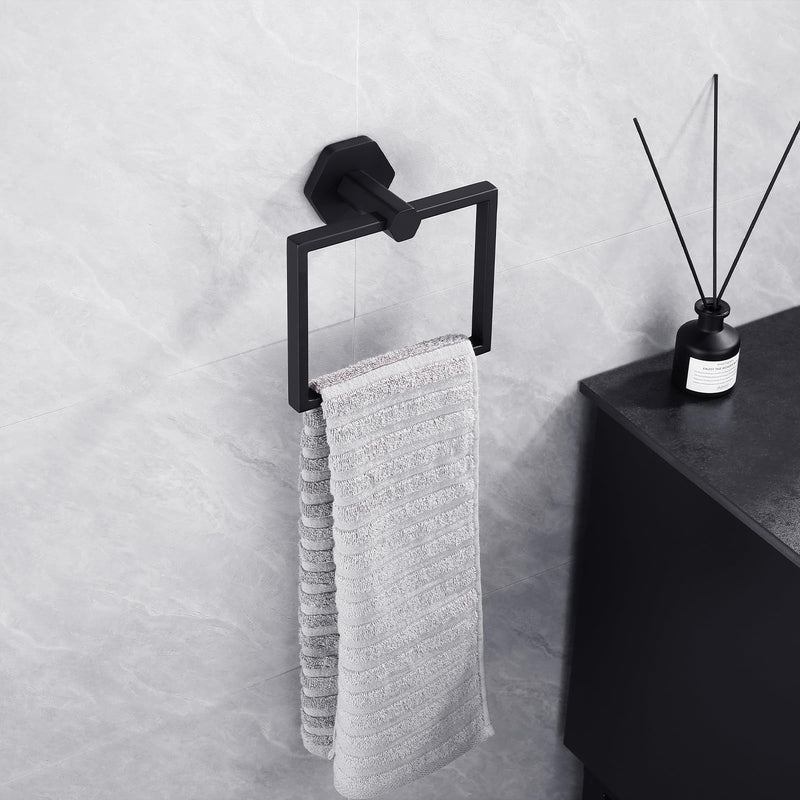 GERZWY Bathroom 2-Piece Accessory Set SUS 304 Stainless Steel Toilet Paper Holder Towel Ring Wall Mount, Matte Black