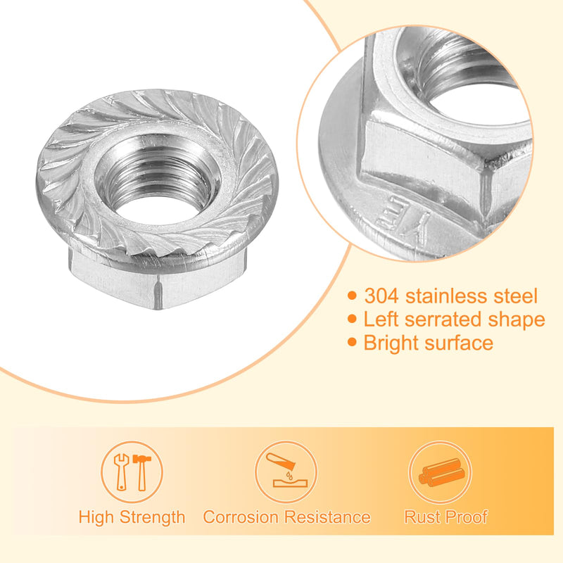 uxcell Flange Left Hand Nuts, M8x1.25mm 304 Stainless Steel Serrated Flange Left Hand Reverse Nuts for Assembling and Fastening, Silver 5pcs 5