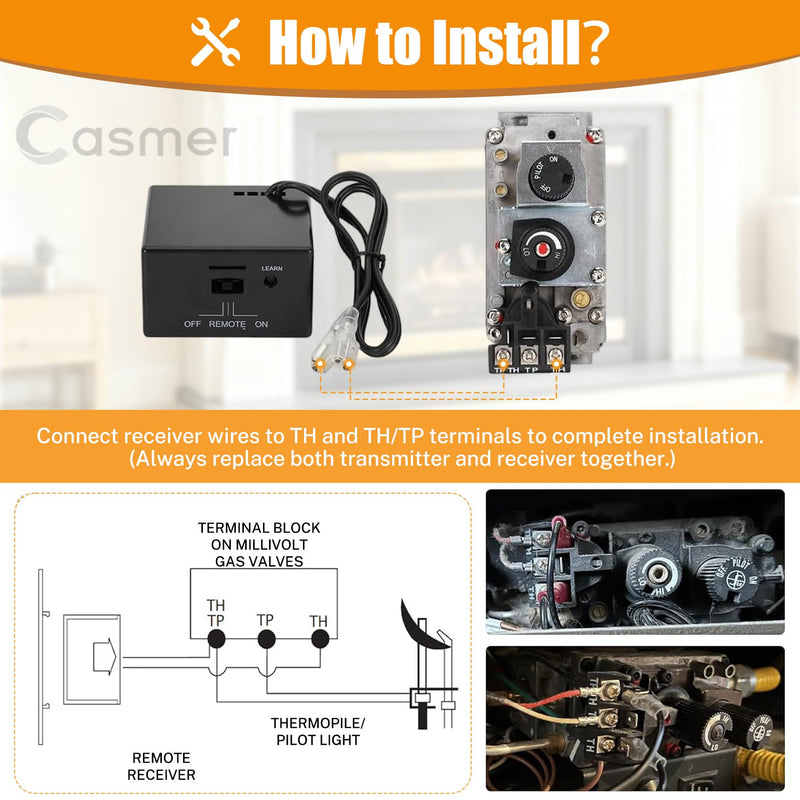 Universal Gas Fireplace Remote Control, Millivolt Valve Fireplace Switch Basic Switch+Safety Protection