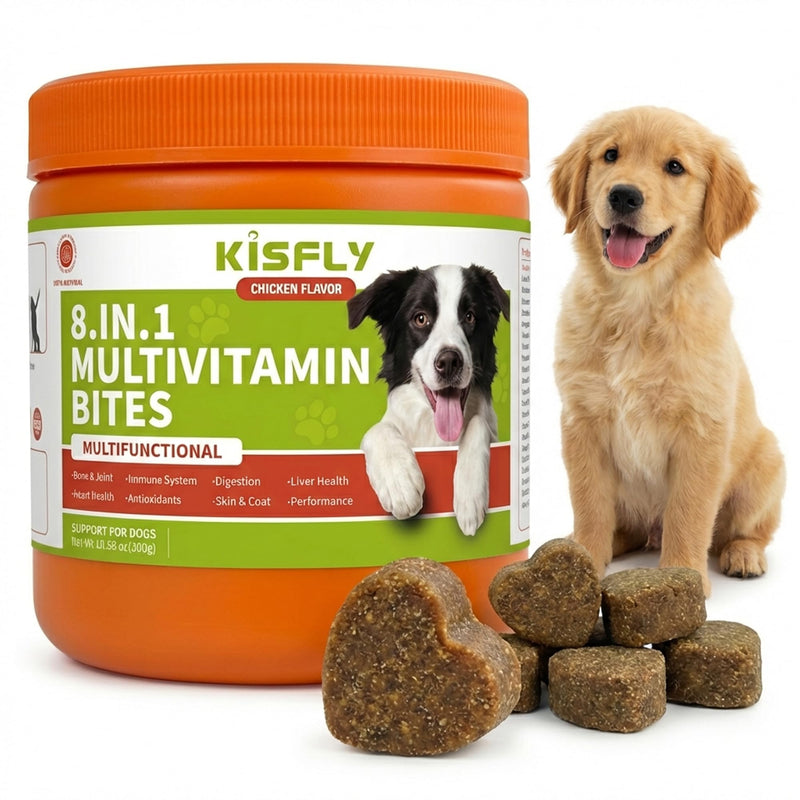 8-in-1 Dog Multivitamin Soft Chews - Glucosamine for Joint Support, Probiotics for Gut Health, Omega-3 for Skin and Coat - Daily Health Supplement for All Breeds