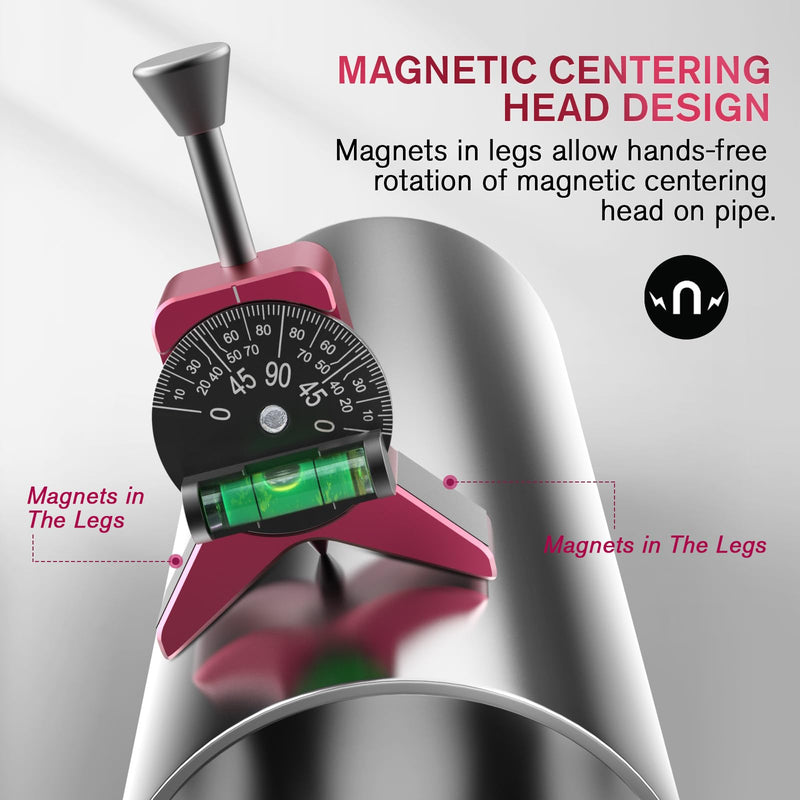 Pipe Center Finder, Pipefitter Tools w/Magnetic Centering Head, Pipe Fitting Tools Center Finder to Measure Pipe Diameter from 1-1/2" to 6" Diameter, 2.75" Y-Shape w/Adjustable Dial Bubble Protractor