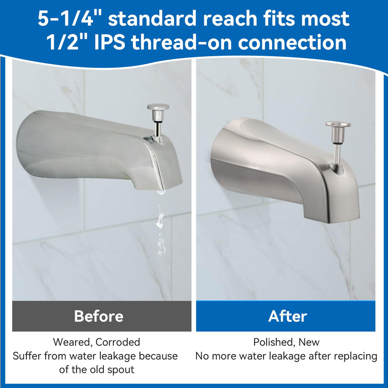 Dreyoo Universal Bathroom Tub Spout Compatible with Westbrass E531D-1F-62, Fits 4 Inch Reach Wall Front Mount Tub Spout with Shower Diverter 1/2'' IPS Inside Thread Bathtub Faucet (Brushed Nickel) Brushed Nickel