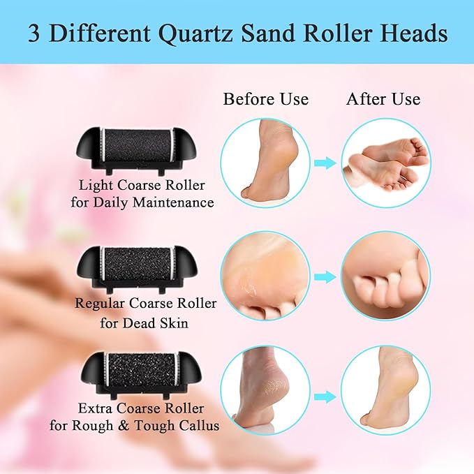 Foot Callus Remover 13 in 1 Professional Pedicure Tools Foot Care Kit Foot Scrubber Electric Foot Rasp Pedi for Hard, Cracked, Dry and Dead Skin 3 Rollers 2 Speed Battery Display - NewNest Australia