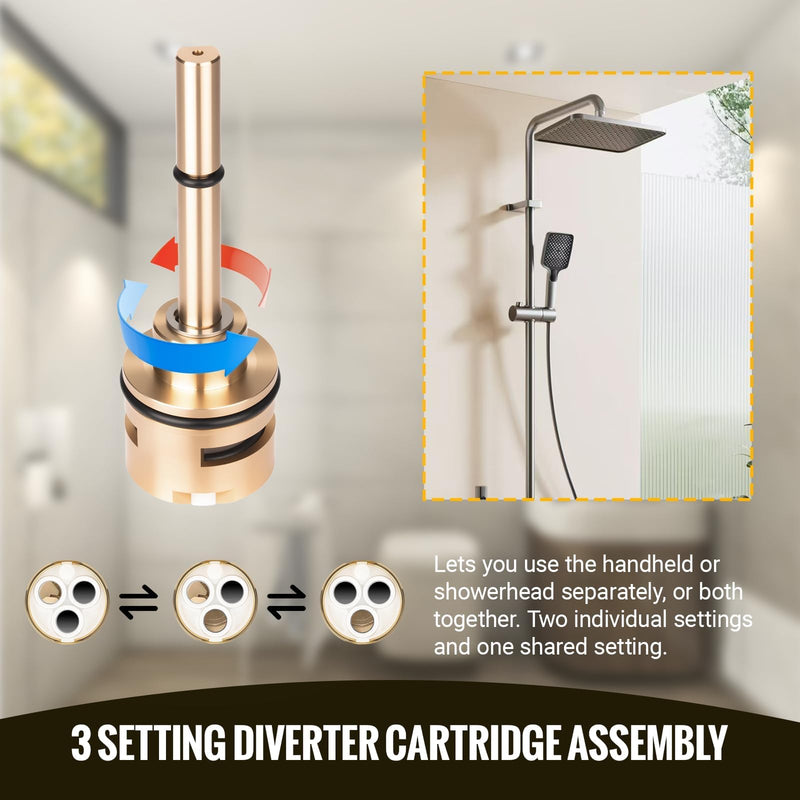 3-Setting Diverter Cartridge Replacement Part Set – Compatible with RP51918, R11000,R22000 Faucet Valve Replacement Trim Kit, 3-Way Brass Shower Diverter Valve