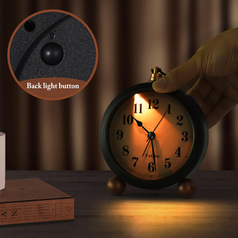 Analog Alarm Clock,Battery Powered Desk Clocks with Night Light,Silent Non Ticking,Retro Simply Design Alarm Clocks for Living Room, Bedroom, Bedside,Dormitory,Decor,Gift (Black) Black