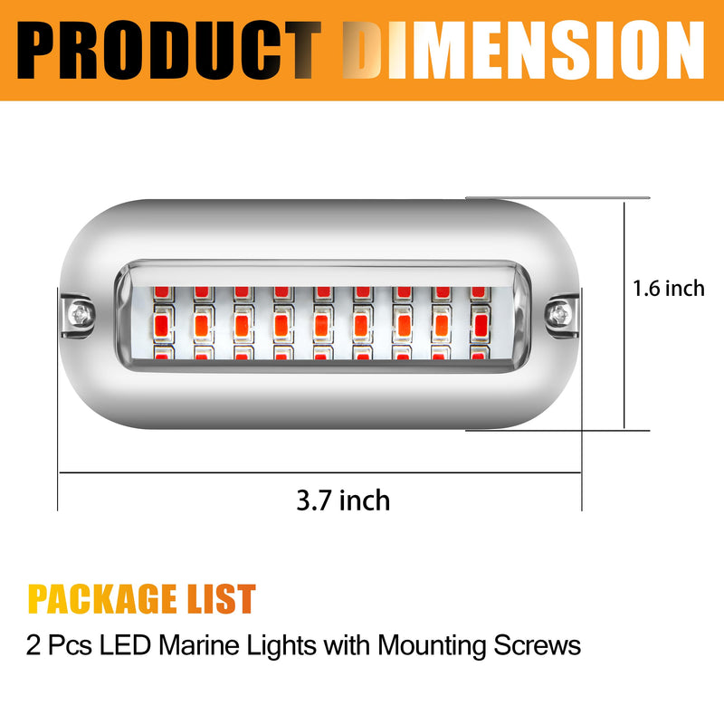 Marine LED Lights, Surface Mount 4 Inch Boat Kayak Fishing Stainless Steel Cabin Deck Courtesy Lights, Waterproof Underwater Transom Stern Anchor Light for Pontoon Yacht Sailboat 12V 24V, 2 Red Beam