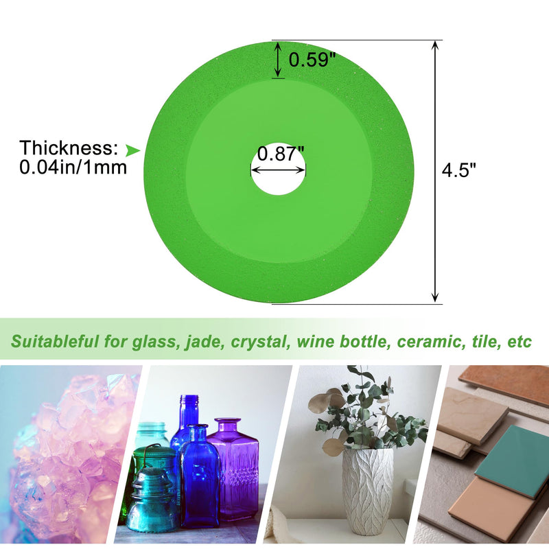 Mornajina 5Packs 4.5Inch Glass Cutting Disc 2.2 for Angle Grinder 7/8" (Model 115/125), Green Glass Ceramic Diamond Cutting Blade Disc Grinding of Glass, Jade, Crystal, Wine Bottles, Tile Green 5Packs - NewNest Australia