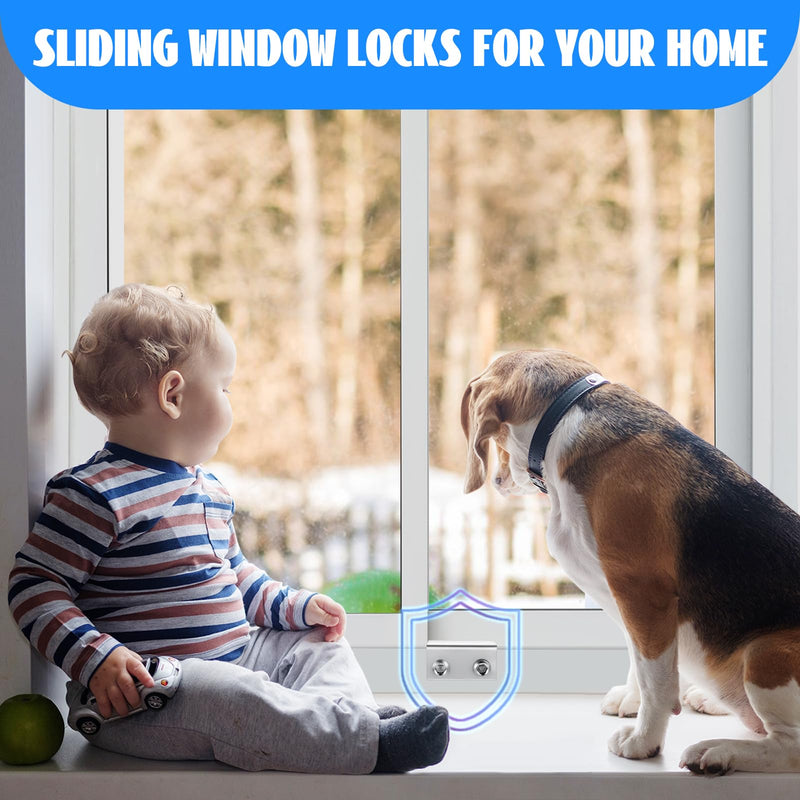 Sliding Window Locks (2 Pack), Window Locks for Up and Down Windows and Horizontal Windows, Window Security Bars, Window Security Lock with Key，Adjustable Security Window Locks (Silver) Silver 2