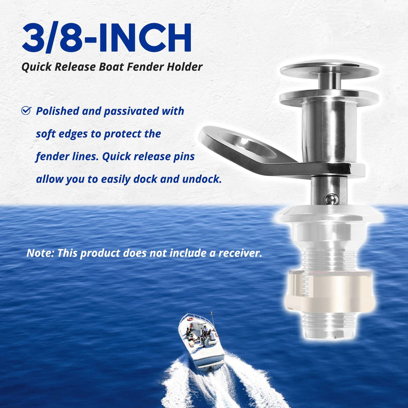 3/8" Quick Release Boat Fender Holder or Receiver - Marine Stainless Steel Boat Fender Holder Mount Cleat Hook or Receiver Set 3/8-inch Holder