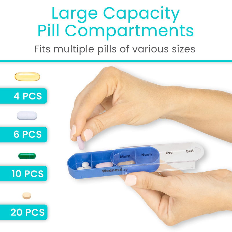 Vive Stackable Pill Organizer Tower with Pill Cutter, Splitter - 7 Days 4 Times A Day - Dispenser for Vitamins, Supplements and Medication - Weekly Stacking Pill Box Container with Travel Case