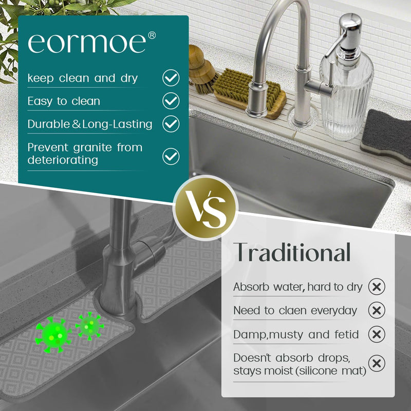 Faucet Mat for Kitchen Sink - 24'' Long Diatomite Fast Drying Stone Sink Tray, Super Absorbent, Prevents Moisture Buildup - Faucet Splash Guard for Bathroom Counter [Light Grey, 23.6" x 3.9"] Light Grey 23.6" x 3.9"