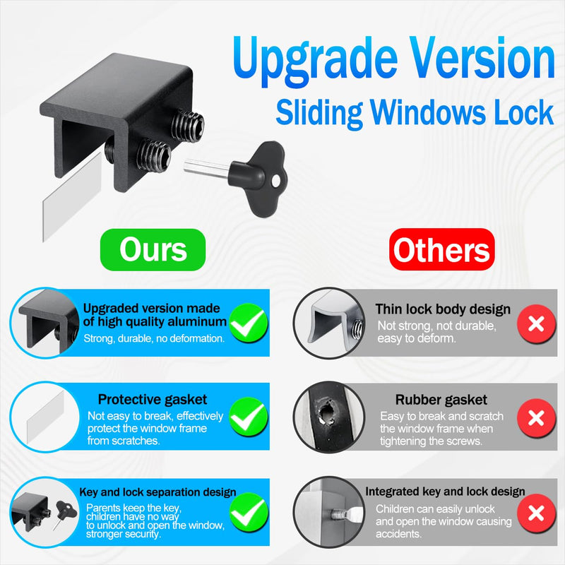 Window Locks (4 Sets), Window Locks for Up and Down Windows, Sliding Window Locks, Window Locks for Horizontal Sliding Windows, Child Proof Window Locks Security, Adjustable Window Stoppers (Black) Black 4 Sets - NewNest Australia