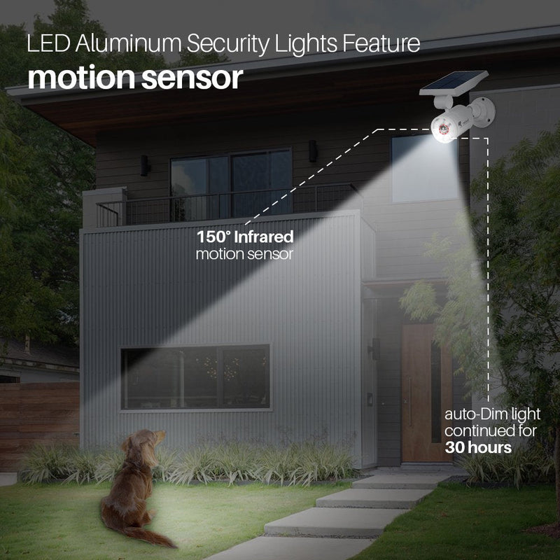 Solar Motion Lights Waterproof Metal Body, 1400-Lumen 9-Watt(130W Equiv.), Solar Powered Flood Security Spotlights for Outside Porch Post Yard Path Deck Fence Wall, 100-Week 100% Free Replacement White