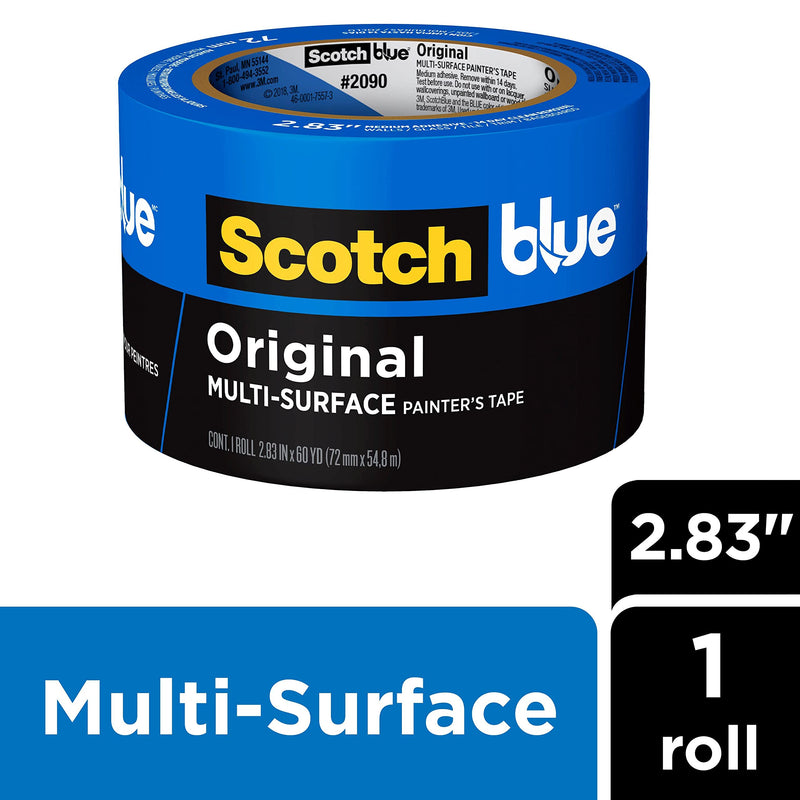 ScotchBlue Original Multi-Surface Painters Tape, 3 Inch Wide (2.83 In. x 60 Yds) 1 Roll, Blue Paint Tape Protects Surfaces and Removes Easily, Masking Tape for Indoor and Outdoor Use (2090-72NC)