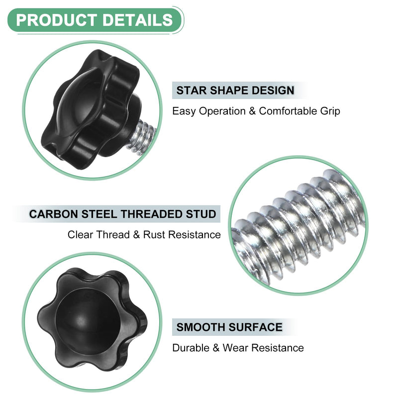5-Pack Star Clamping Knobs, 1/4"-20 x 0.31 Male Thread Hand Tightening Screw for Machinery/Electronic/Furniture/Umbrella Base, Hex Shaped Machine Handle Replacement [Black] 5 1/4"-20 x 0.31"