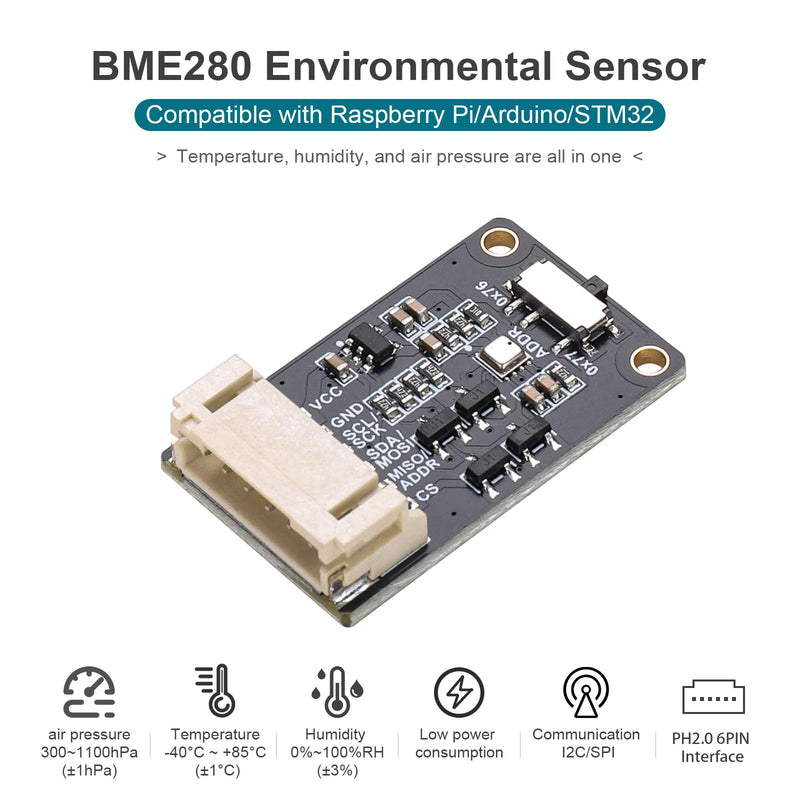 BME280 Environmental Sensor, Temperature Humidity Pressure Module, High Accuracy, I2C/SPI Interface,Compatible with Arduino/Raspberry Pi/STM32