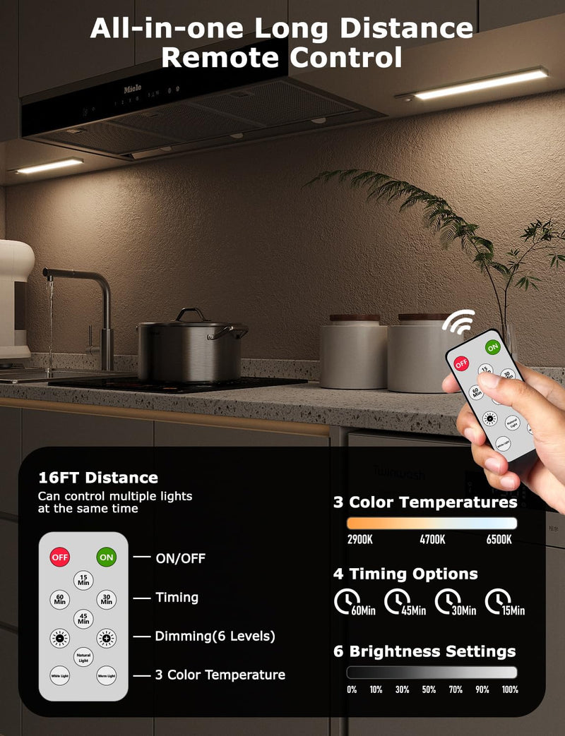 56LED Under Cabinet Lighting Wireless w/Remote, 11.8'' Motion Sensor Light Indoor Rechargeable Under Cabinet Lights, Magnetic Closet Lights Battery Operated, Under Counter Lights for Kitchen (4) 11.8 Inch 4