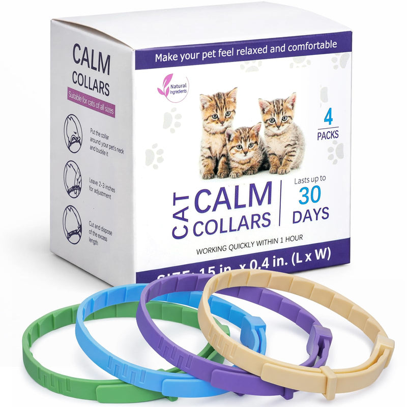 Tudomro 4 Pack Pheromone Calming Collar for Cats, Adjustable Breakaway Cat Anxiety Relief Collar, Natural Pheromone Stress Reduction, Water Resistant for Indoor Use, Moving & Travel