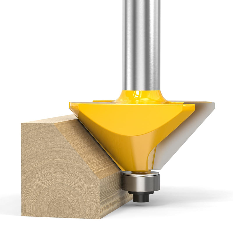 MEANLIN 5PCS Chamfer Router Bit Set 1/2 Inch Shank Dish Carving Router Bits with Top Bearing for Woodworking, 11.25, 15, 22.5, 30, 45 Degree 1/2 in