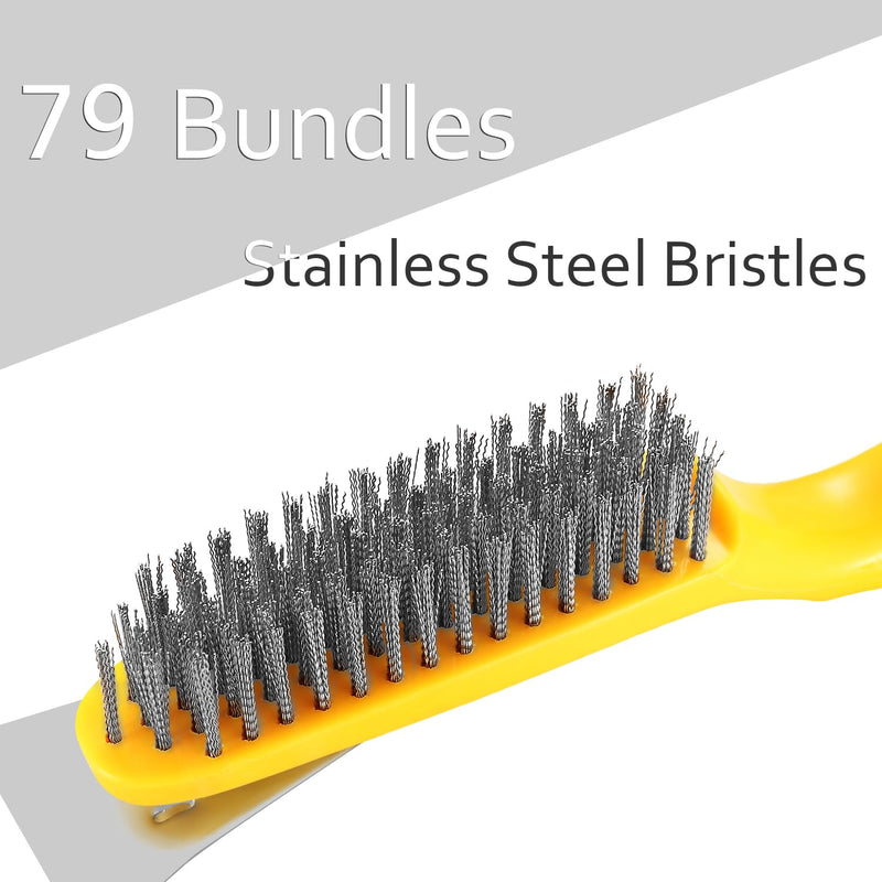 Stainless Steel Wire Brush 2 Pcs with Metal Scraper, 79 Bundles bristles, Plastic Contoured Handle, Chanharm Heavy Duty Scratch for Cleaning Rust Dirt, Dust Paint Scrubbing, Welding Slag Removal