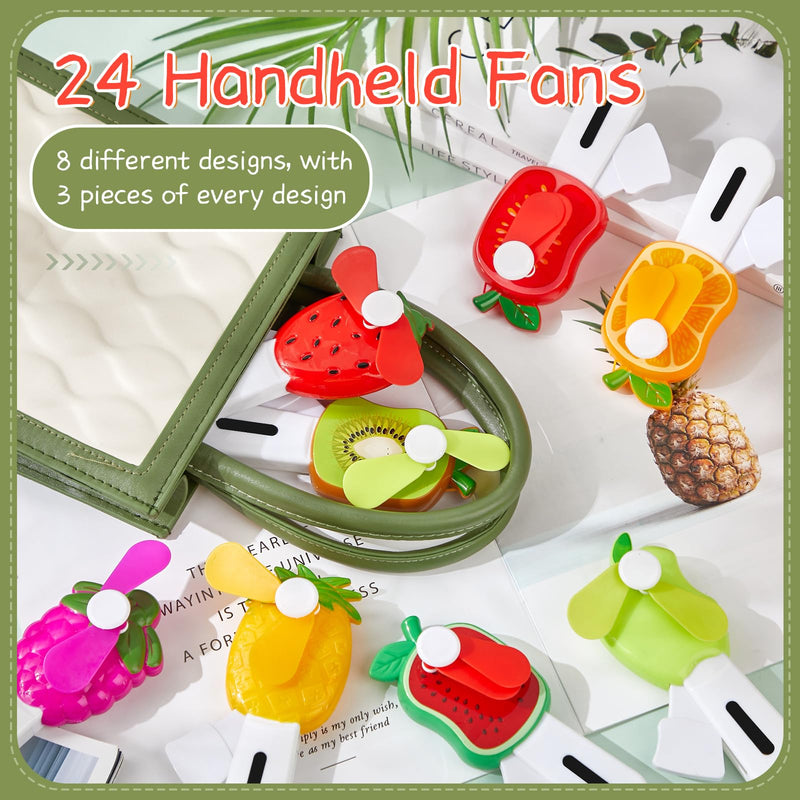 Rossesay 24 Pcs Mini Plastic Handheld Portable Fan Hand Press Small Cute Party Favors Hand Press Manual Cooling Fan for Summer Outdoor Cooling Gifts (Fruit)