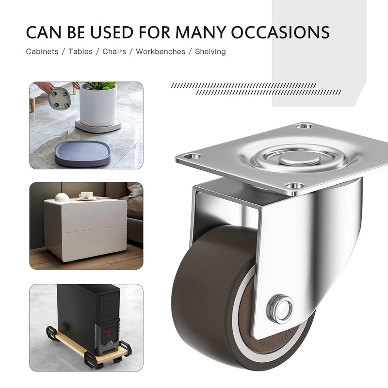 1 inch Caster Wheels Set of 4, Low Profile Wheels for Furniture, No Noise Mini Swivel Rubber Casters, with 360 Degree Top Plate for Small Furniture 1 "