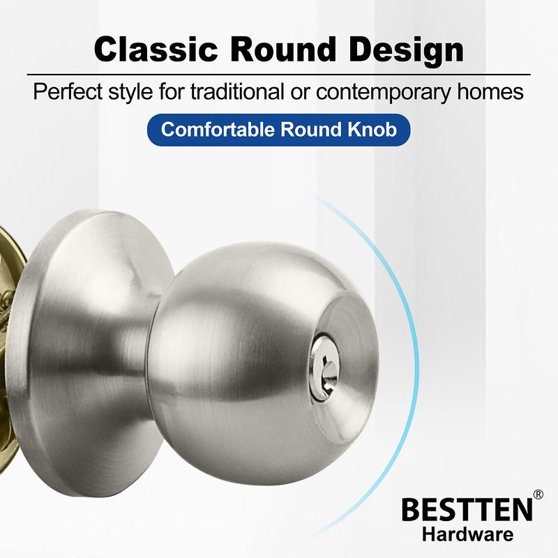 BESTTEN 4 Pack Door Knob with Lock and Key, Keyed Different Entry Door Knob, for Entrance and Front Door, Satin Nickel