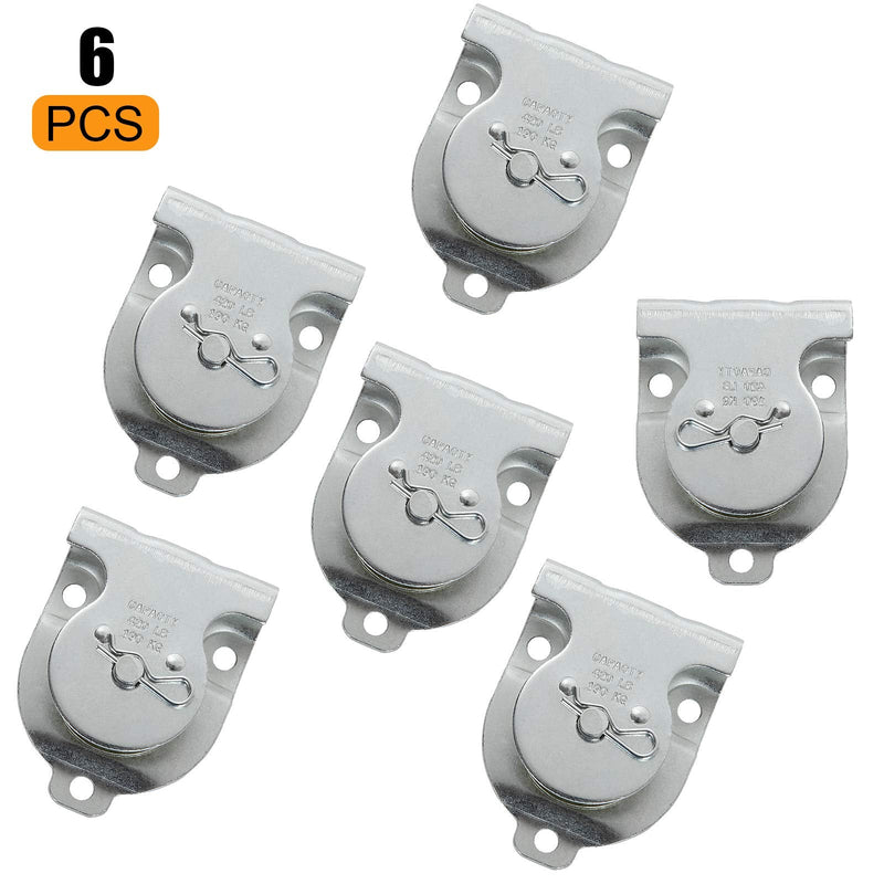 6 Pcs Silver Fixed Pulley，Zinc Plated 3 x 2-1/5 Inch Cable Pulleys, Silver Small Pulleys with 6 Screws Holes, Wall Mount Rope Pulley with 421 Lbs Capacity Fit 1/2 Inch Rope for Lifting