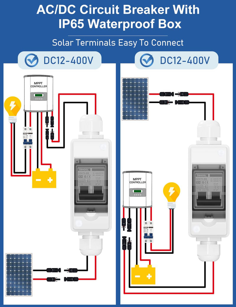 DIHOOL Solar Panel Disconnect Switch 30 Amp Breaker Box, DC Circuit Breaker, AC Disconnect Box Outdoor 400v 30 Amp