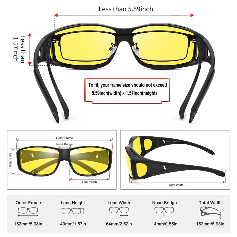 URUMQI Polarized Sunglasses Fit Over Glasses for Men Women, Wraparound Sunglasses UV400 Protection for Driving Fishing C03 Matte Black Frame/Grey & Yellow Lens