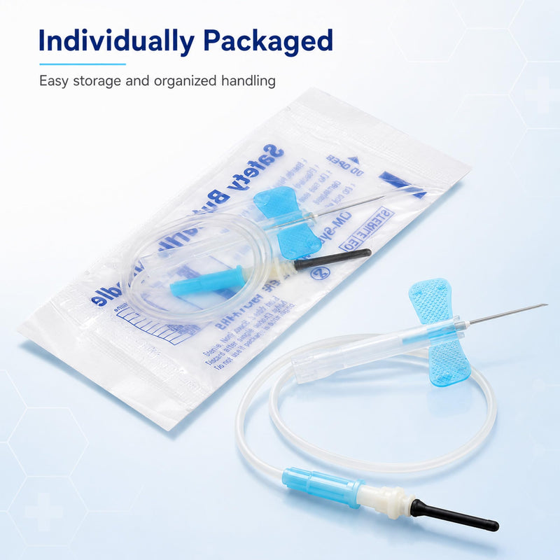100 Sets 23Ga x 3/4" (19mm), 12'' (30cm) Tube, Luer Adpt, Industrial Lab Supplies Dispensing Accessory, Individually Packaged