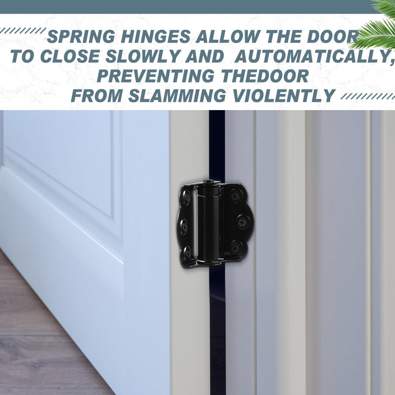 Zonon 6 Pack Black Self Closing Screen Door Hinge 2 3/4" Heavy Duty Steel Including 2 Pcs Adjustable Self Closing and 4 Pcs Unadjustable Spring Loaded Hinges for Screen Interior Exterior Door