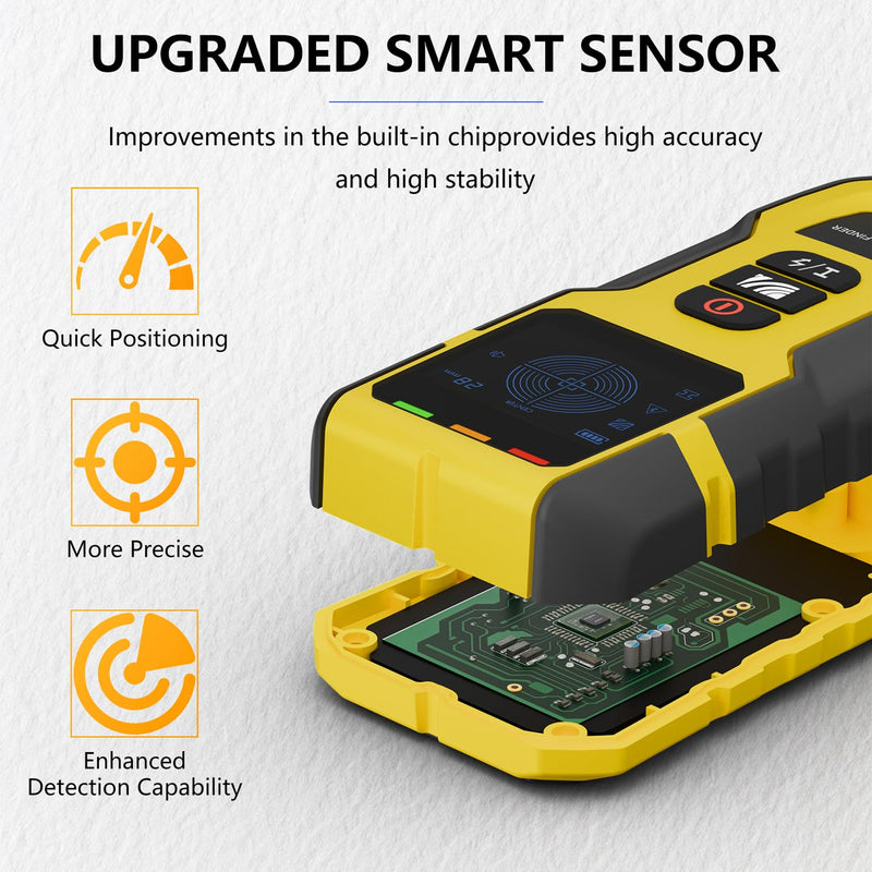 5-in-1 Stud Finder with Intelligent Sensor, HD LCD Display and Audible Alarm, Wall Scanner for Metals, AC Wires, Wood and Pipes - Professional Electric Wire Detector
