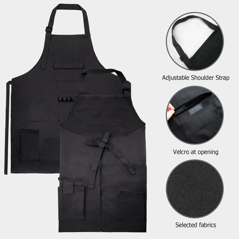 boshiho Adult Painting Aprons, Adjustable Buckle, Barber Apron with Pockets for Women/Men/Unisex, Utility or Work Apron (Black) Black