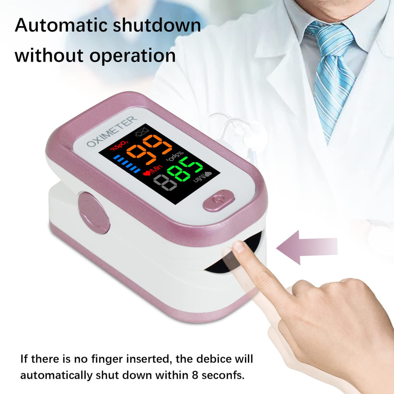 Pulse Oximeter Fingertip Blood Oxygen Saturation Monitor, Oximeter Finger Pulse Oximeter, LED Portable Oximeter with Lanyard (Rose Gold)
