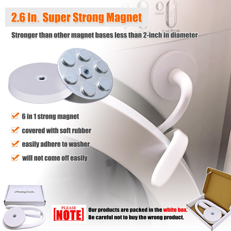 Front Load Washer Door Prop and Stopper - Magnetic Washing Machine Door Holder with 2.6-Inch Magnet Base, Removable Washer Door Stopper Keep Washer Door Open to Prevent Odors (White) White