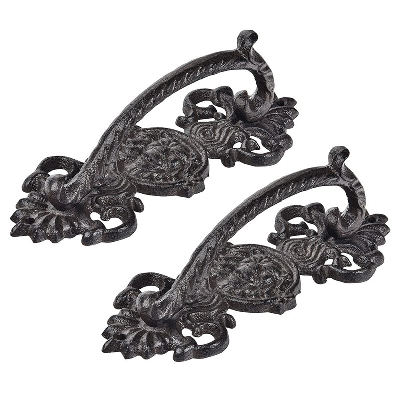 Sungmor 2PC Solid & Sturdy Cast Iron Gate Handles, Heavy Duty 8.7" Long Strong Barn Door Handles, Pretty Rustic Farmhouse Fence Gate Garage Closet Drawer Cabinet Decorative Handles Sliding Door Pulls Flower Pattern-8.7H*3.4W*2.8H(inch)