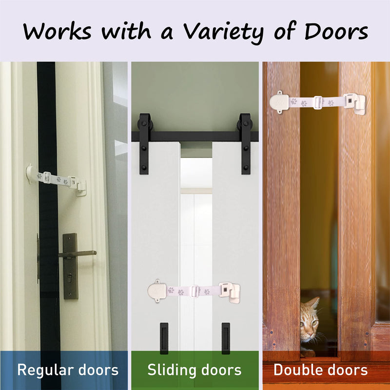 Adjustable Door Strap and Latch, Damage-Free Cat Door Latch to Keep Dog Out of Litter Box, Economical Alternative of Pet Gates, Basic with Stopper 1 Pack