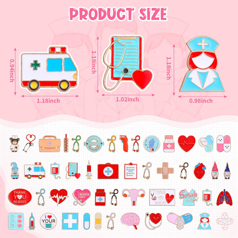 50Pcs Nurse Pins Bulk, Cute Enamel Medical Brooch for Badge, Stethoscope Hearts Bandages Pins for Nurses' Day Gifts for Decor Clothes and Bags 100Pcs