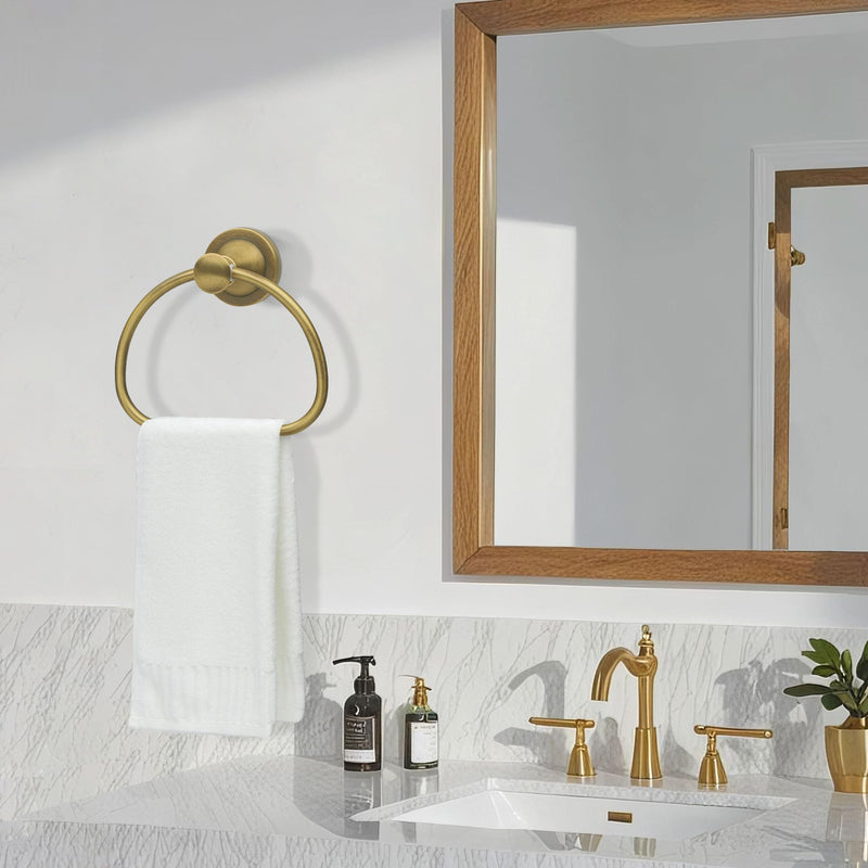 Brass Bathroom Hand Towel Holder, Antique Brass Towel Ring Holder, Wall Mounted Towel Rack Hanger Home Half Round Bathroom Hardware Accessory Modern