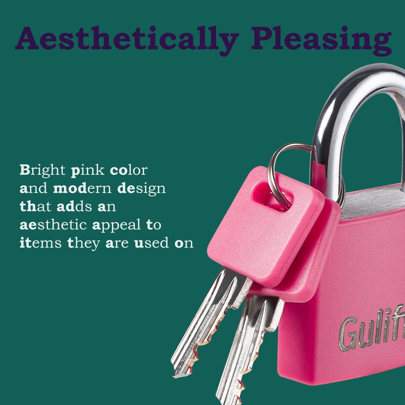 2 Pack Aluminum Locker Lock with Key, Pad Lock with 1-9/16 in. (40 mm) Wide Lock Body, Key Lock for Gym Locker, Shed, Gate, and Storage Unit Pink*2SS