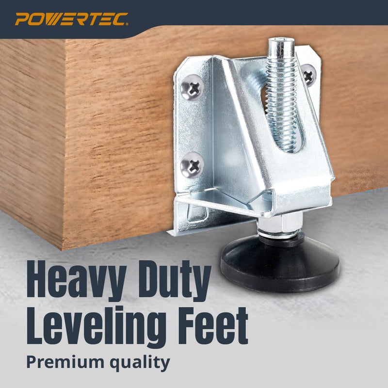 POWERTEC Furniture Leg Levelers 4PK, Adjustable Heavy Duty Leveling Feet with Screws, Lock Nuts and Non-Marring Pads, for Cabinets/Tables/Work Bench/Shelves (71136V) Leg Levelers, Set of 4