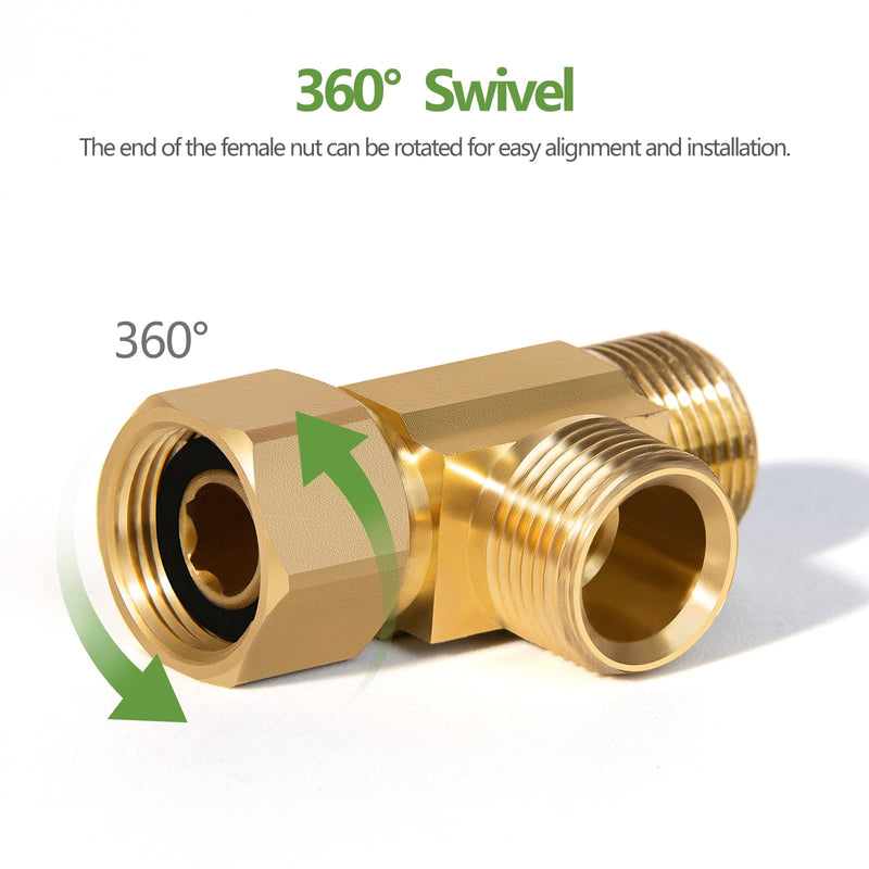 Lead-Free 2 PCS Brass Angle Stop Add-A-Tee Valve 3/8" Compression Inlet by 3/8" Compression Outlet by 3/8 Inch Easy Connect Tee 3/8 Add-A-Tee